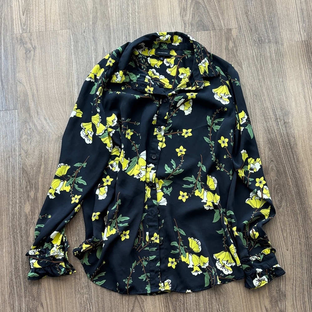 Who what wear black and yellow floral long sleeve blouse